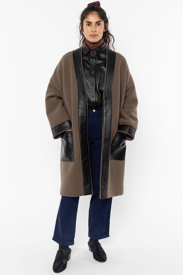 RWL100 - Wool Coat with Leather Trim